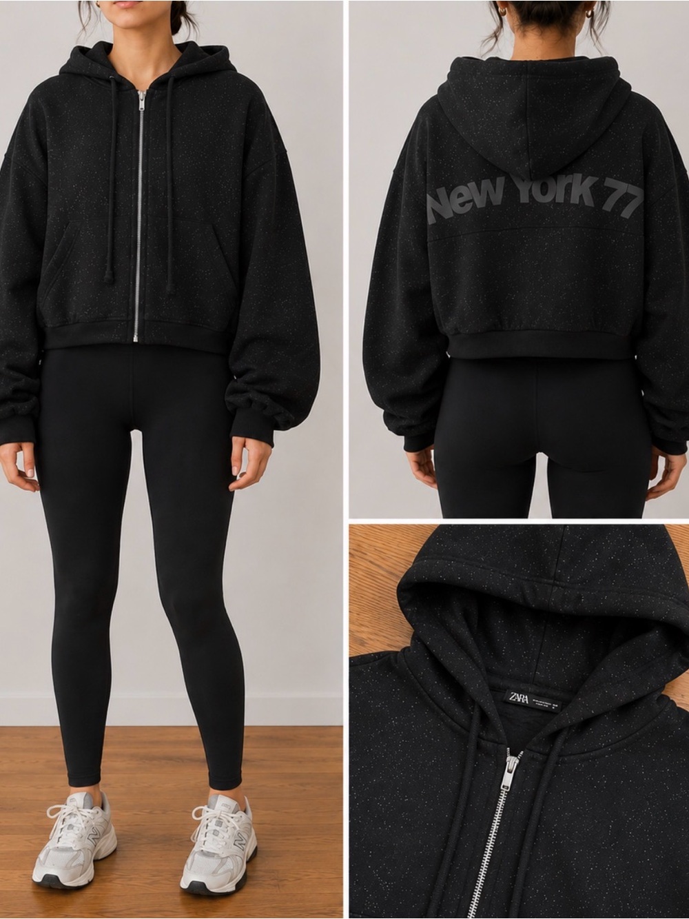 ZARA Black Sparkle Zip-Up Hoodie